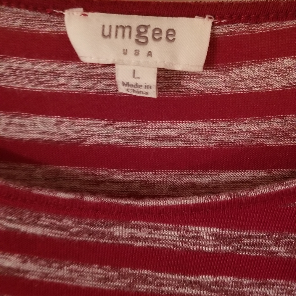 Umgee Heather Gray and Red Striped Ruffle Top - Picture 9 of 10